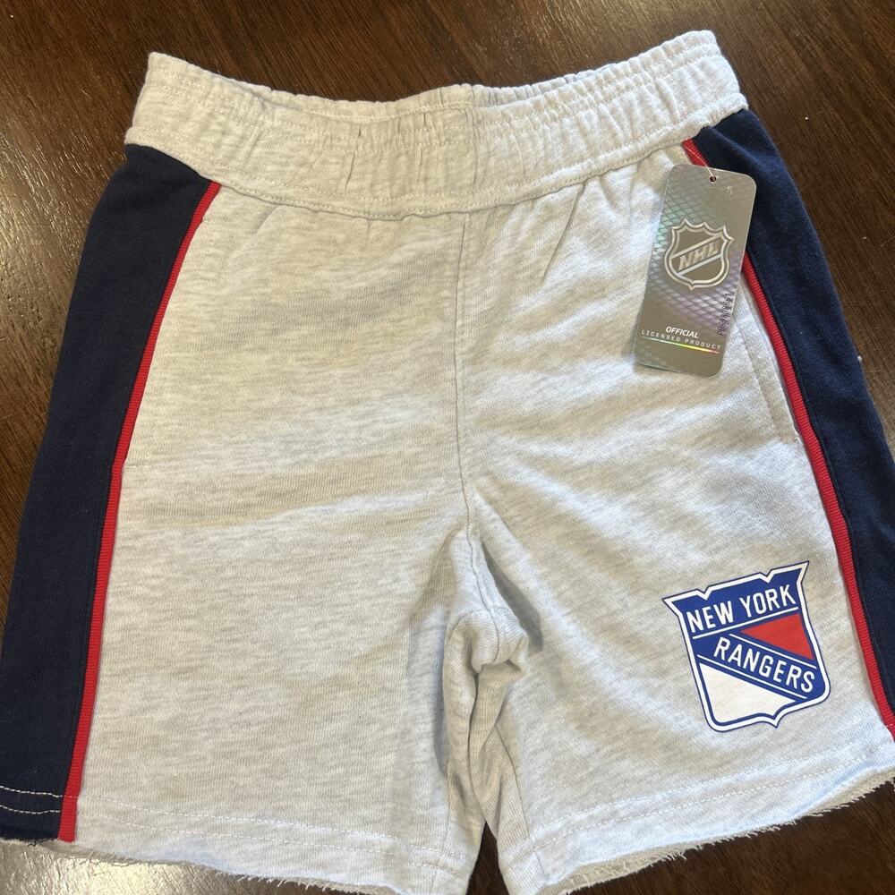 NHL New York Rangers Kids Sweat Shorts Lounge Terry Gray Red Blue NWT Sz M 5 6